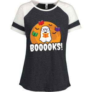 Booooks Ghost T Boo Read Books Library Gift Funny Enza Ladies Jersey Colorblock Tee