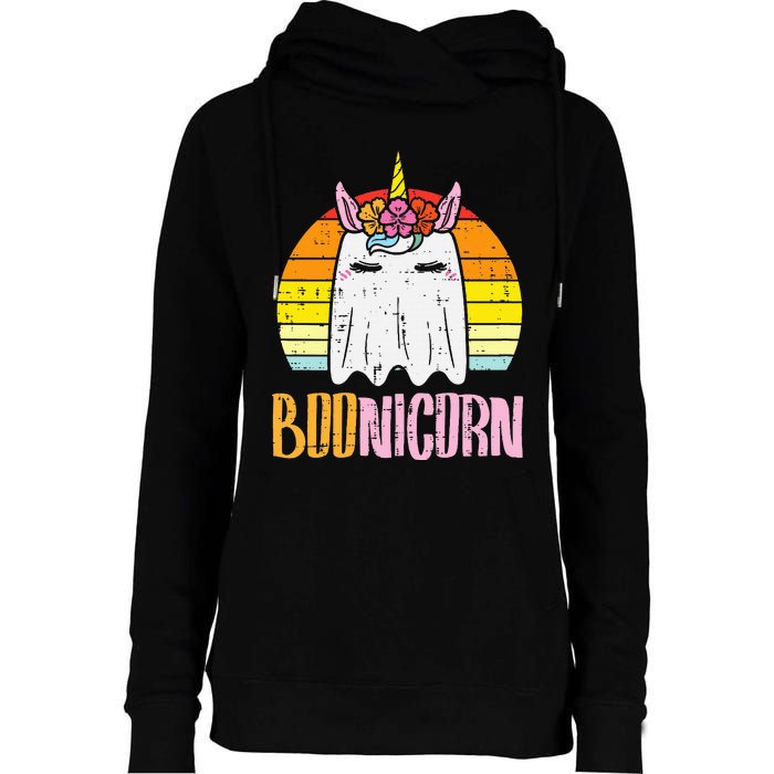 Boonicorn Ghost Unicorn Boo Retro Halloween Womens Funnel Neck Pullover Hood