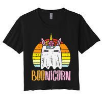 Boonicorn Ghost Unicorn Boo Retro Halloween Women's Crop Top Tee