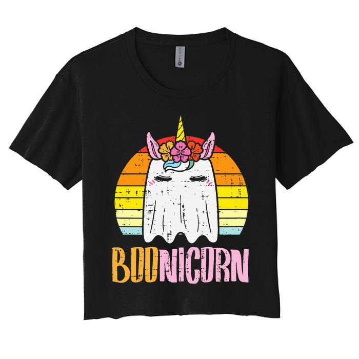 Boonicorn Ghost Unicorn Boo Retro Halloween Women's Crop Top Tee