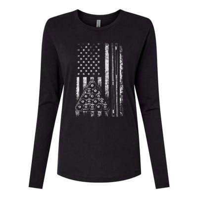 Billiard Game Usa American Flag Pool Player Sports Lover Womens Cotton Relaxed Long Sleeve T-Shirt