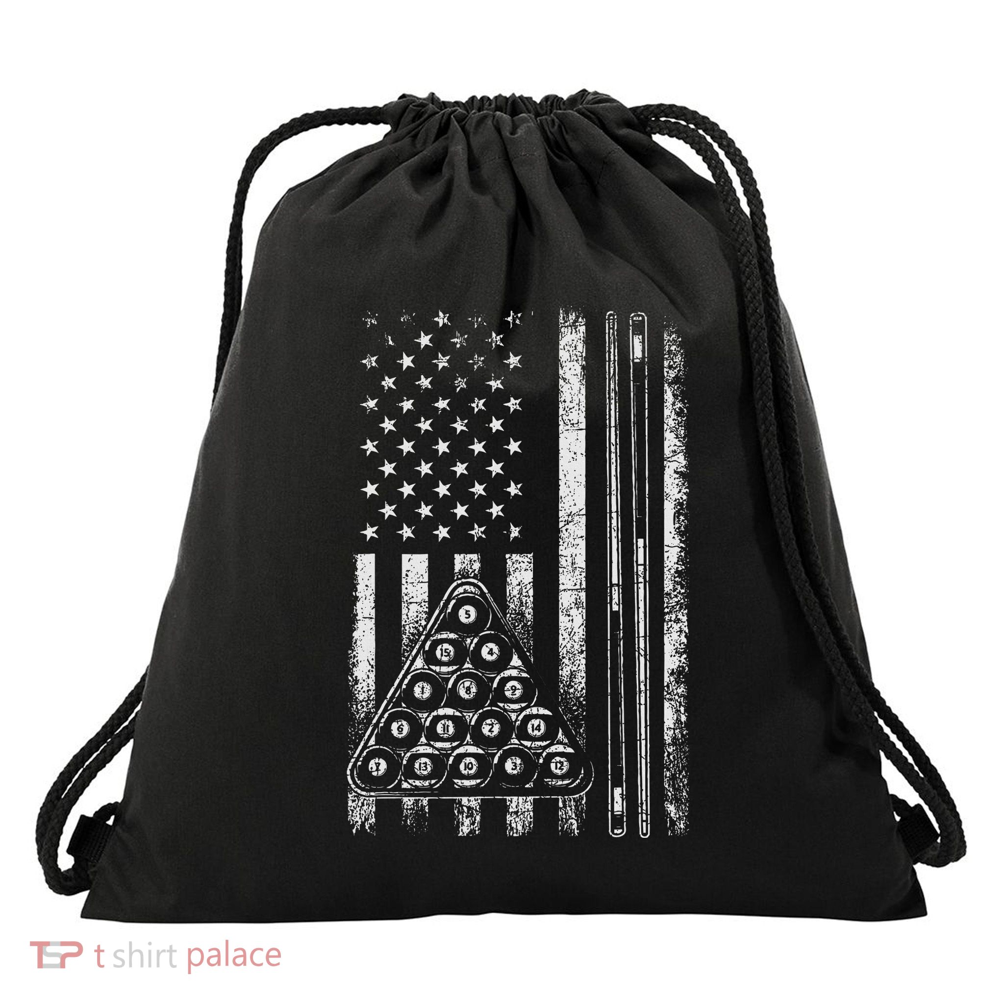 Billiard Game Usa American Flag Pool Player Sports Lover Drawstring Bag