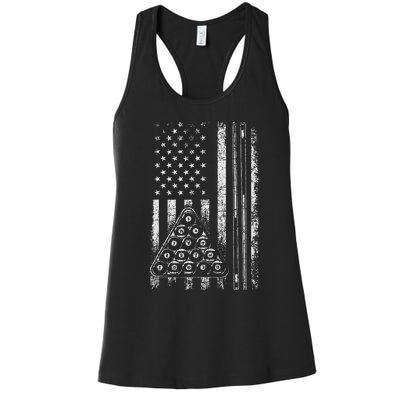 Billiard Game Usa American Flag Pool Player Sports Lover Women's Racerback Tank