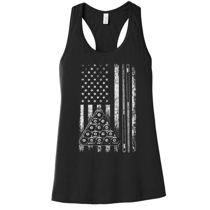 Billiard Game Usa American Flag Pool Player Sports Lover Women's Racerback Tank