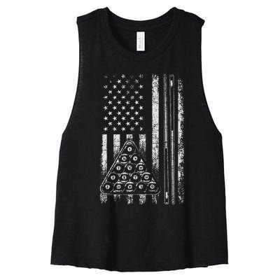 Billiard Game Usa American Flag Pool Player Sports Lover Women's Racerback Cropped Tank