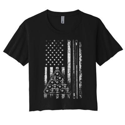 Billiard Game Usa American Flag Pool Player Sports Lover Women's Crop Top Tee