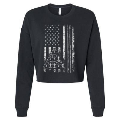 Billiard Game Usa American Flag Pool Player Sports Lover Cropped Pullover Crew