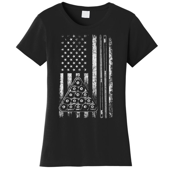 Billiard Game Usa American Flag Pool Player Sports Lover Women's T-Shirt