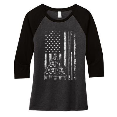 Billiard Game Usa American Flag Pool Player Sports Lover Women's Tri-Blend 3/4-Sleeve Raglan Shirt