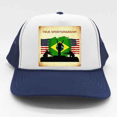 Brazil Gold Us Silver Bronze Podium Fair Competition Respect Trucker Hat