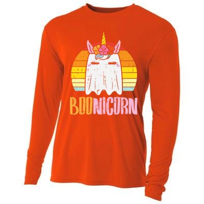 Boonicorn Ghost Unicorn Boo Retro Halloween Gift Cooling Performance Long Sleeve Crew