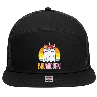 Boonicorn Ghost Unicorn Boo Retro Halloween Gift 7 Panel Mesh Trucker Snapback Hat