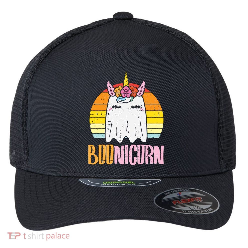 Boonicorn Ghost Unicorn Boo Retro Halloween Gift Flexfit Unipanel Trucker Cap
