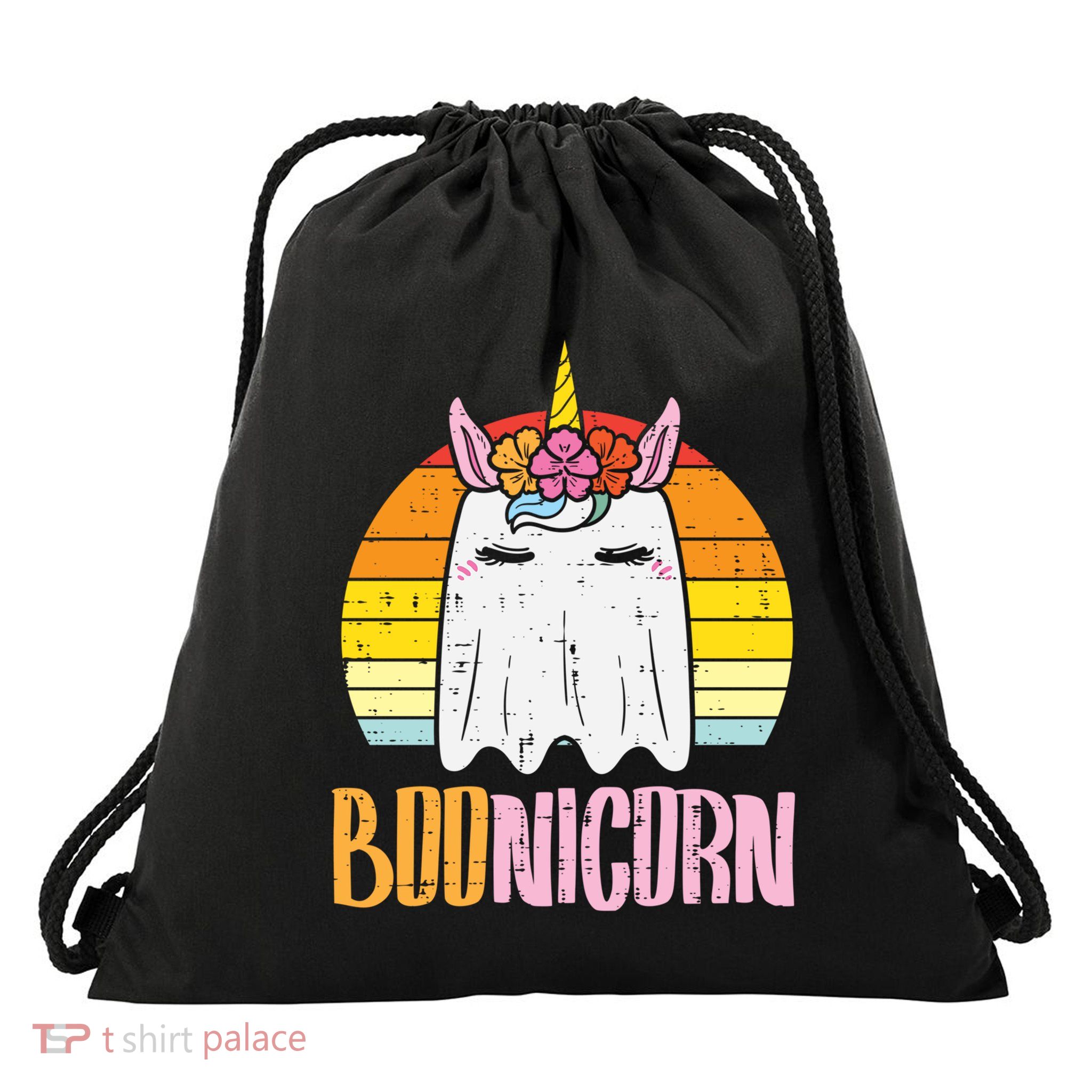 Boonicorn Ghost Unicorn Boo Retro Halloween Gift Drawstring Bag