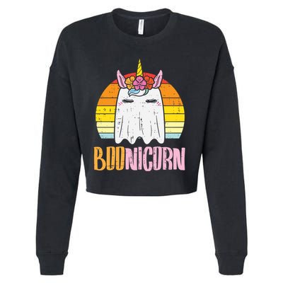 Boonicorn Ghost Unicorn Boo Retro Halloween Gift Cropped Pullover Crew