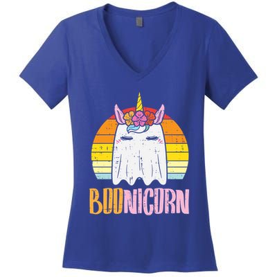 Boonicorn Ghost Unicorn Boo Retro Halloween Gift Women's V-Neck T-Shirt