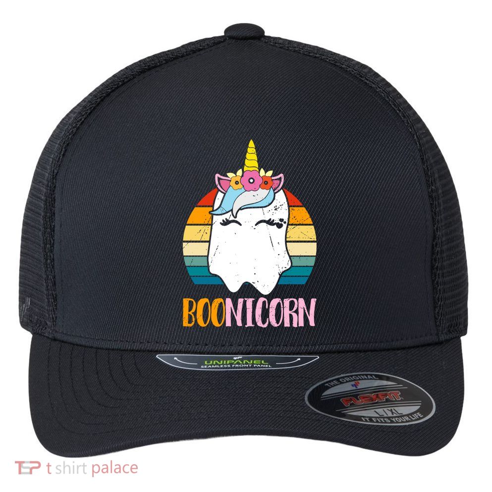 Boonicorn Ghost Unicorn Boo Retro Halloween Gift Flexfit Unipanel Trucker Cap