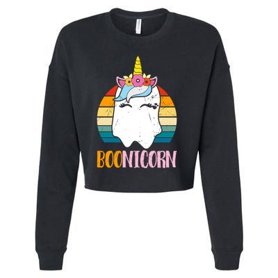 Boonicorn Ghost Unicorn Boo Retro Halloween Gift Cropped Pullover Crew