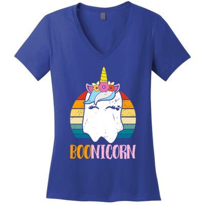Boonicorn Ghost Unicorn Boo Retro Halloween Gift Women's V-Neck T-Shirt