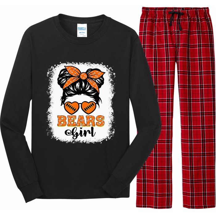 Bears Girl Vintage Messy Bun Sports Fan Team Spirit Long Sleeve Pajama Set