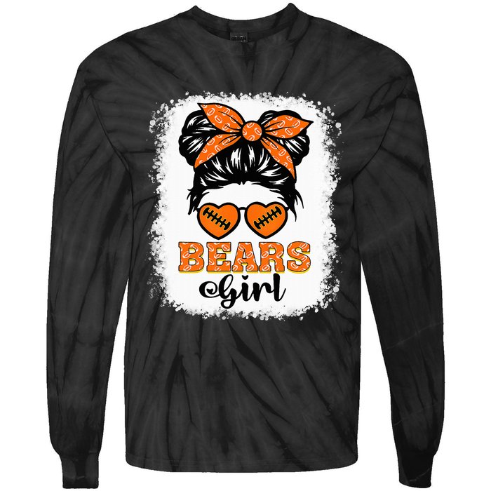 Bears Girl Vintage Messy Bun Sports Fan Team Spirit Tie-Dye Long Sleeve Shirt