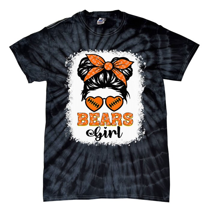 Bears Girl Vintage Messy Bun Sports Fan Team Spirit Tie-Dye T-Shirt