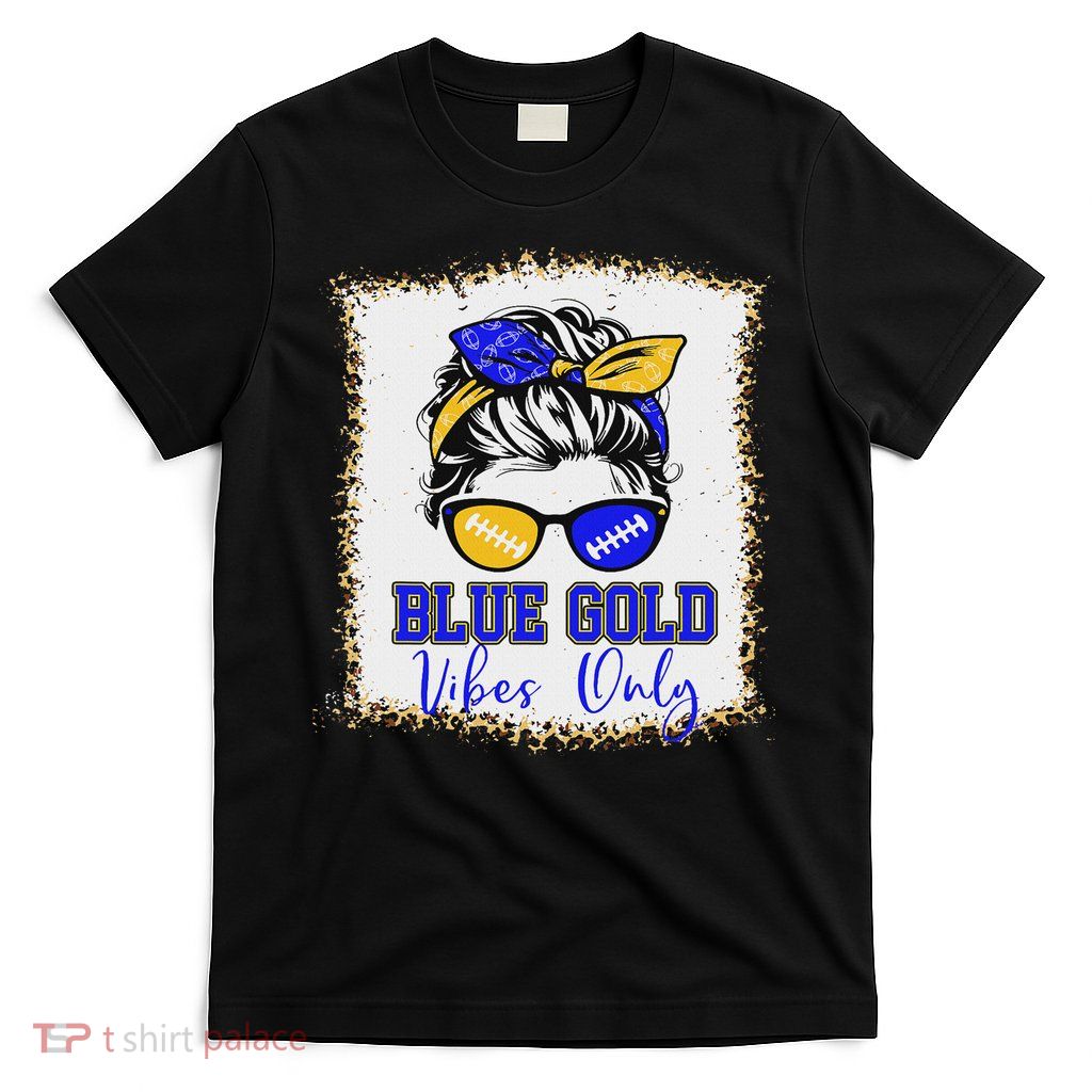 Blue Gold Vibes Only Football Women Leopard Football T-Shirt