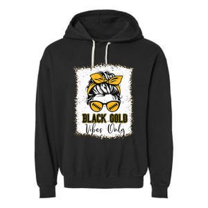 Black Gold Vibes Only Football Women Leopard Football Garment-Dyed Fleece Hoodie