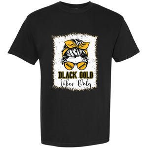 Black Gold Vibes Only Football Women Leopard Football Garment-Dyed Heavyweight T-Shirt