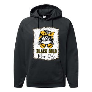 Black Gold Vibes Only Football Women Leopard Football Performance Fleece Hoodie