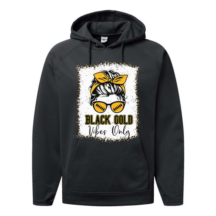 Black Gold Vibes Only Football Women Leopard Football Performance Fleece Hoodie