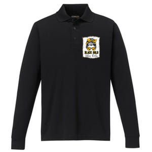 Black Gold Vibes Only Football Women Leopard Football Performance Long Sleeve Polo