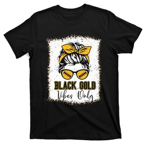 Black Gold Vibes Only Football Women Leopard Football T-Shirt