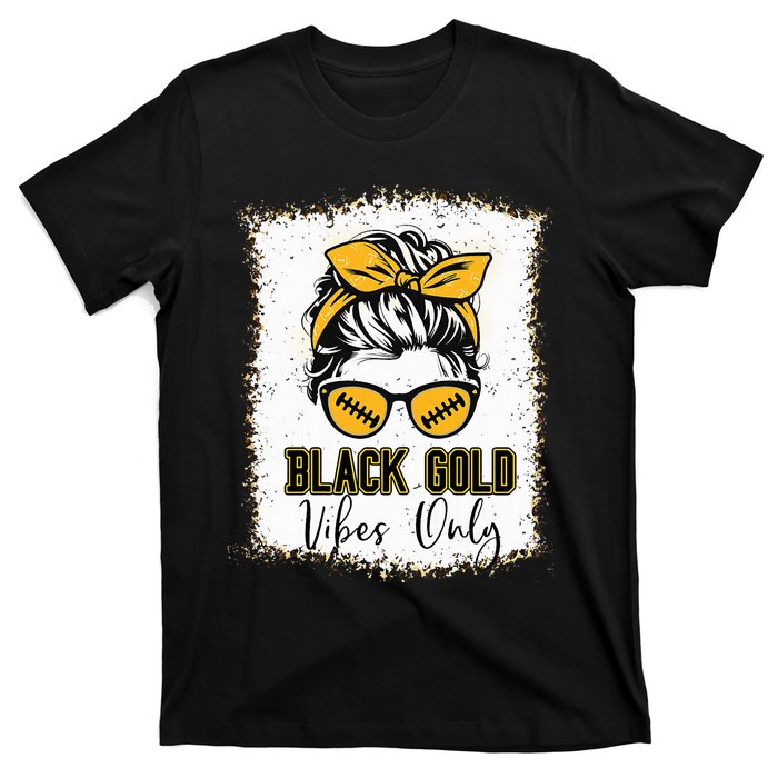 Black Gold Vibes Only Football Women Leopard Football T-Shirt