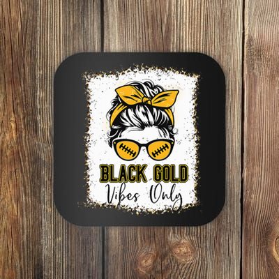 Black Gold Vibes Only Football Women Leopard Football Coaster