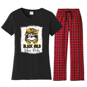 Black Gold Vibes Only Football Women Leopard Football Women's Flannel Pajama Set