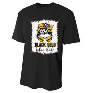 Black Gold Vibes Only Football Women Leopard Football Performance Sprint T-Shirt