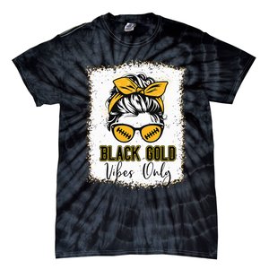 Black Gold Vibes Only Football Women Leopard Football Tie-Dye T-Shirt