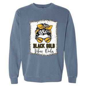 Black Gold Vibes Only Football Women Leopard Football Garment-Dyed Sweatshirt