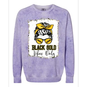 Black Gold Vibes Only Football Women Leopard Football Colorblast Crewneck Sweatshirt