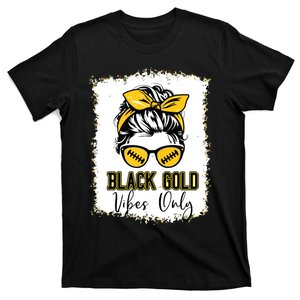 Black Gold Vibes Only Football Women Leopard Football T-Shirt