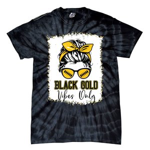 Black Gold Vibes Only Football Women Leopard Football Tie-Dye T-Shirt