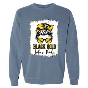 Black Gold Vibes Only Football Women Leopard Football Garment-Dyed Sweatshirt