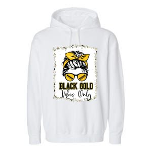 Black Gold Vibes Only Football Women Leopard Football Garment-Dyed Fleece Hoodie