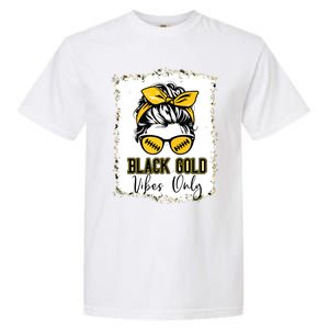 Black Gold Vibes Only Football Women Leopard Football Garment-Dyed Heavyweight T-Shirt