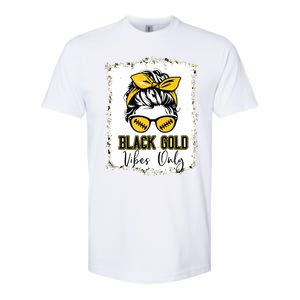 Black Gold Vibes Only Football Women Leopard Football Softstyle CVC T-Shirt