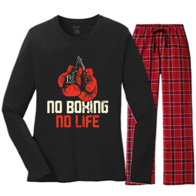 Boxing Gloves Vintage No Boxing No Life Gift Women's Long Sleeve Flannel Pajama Set 