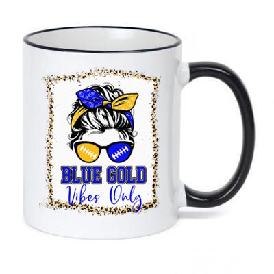 Blue Gold Vibes Only Football Leopard Football 11oz Black Color Changing Mug