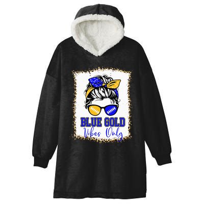 Blue Gold Vibes Only Football Leopard Football Hooded Wearable Blanket