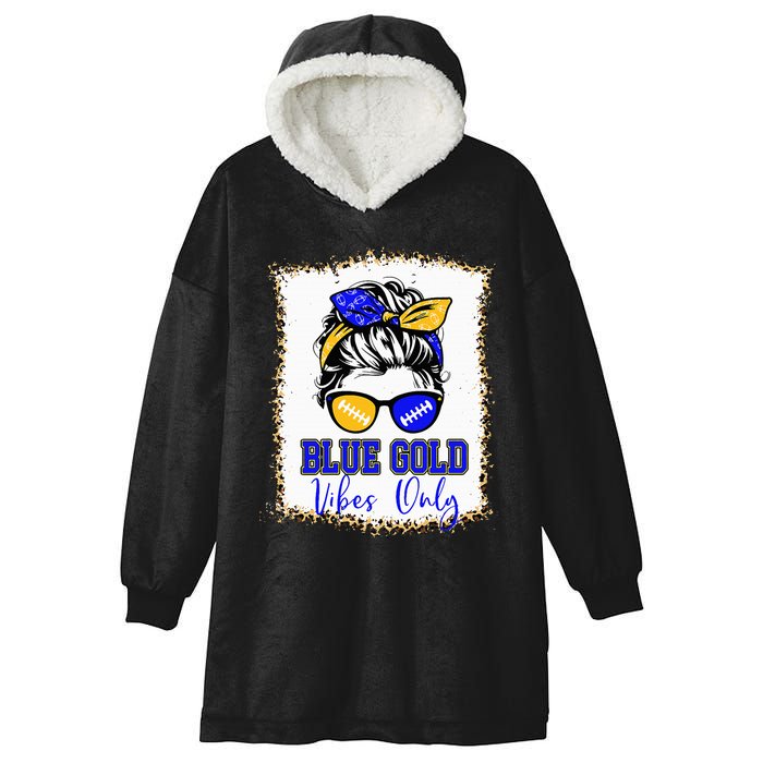 Blue Gold Vibes Only Football Leopard Football Hooded Wearable Blanket